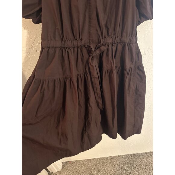 NWT Free Assembly Cotton Plus Size Brown Puffy Sleeved Tiered Midi Dress - Picture 4 of 14